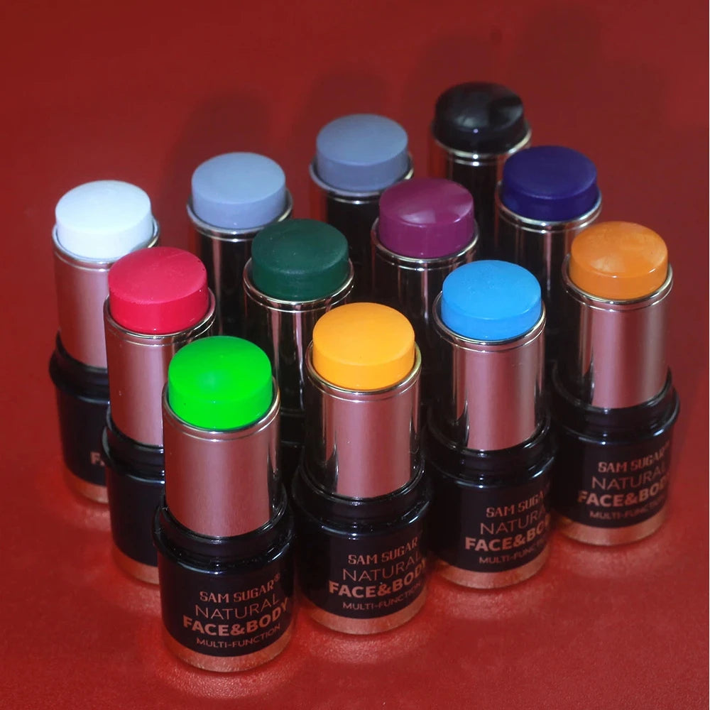 12 Colors Black White Halloween Makeup Waterproof Face Body Paint Stick Neon Colorful Blue Green Yellow Face Paint Cosmetics