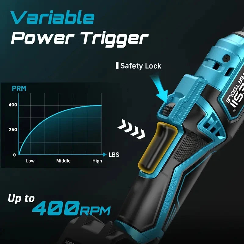 3/8" 21V 6.3'' Extended Electric Ratchet Wrench Cordless Electric Wrench Rechargeable Angle Wrench Car Repair Tools Compatible with Makita 18v Battery