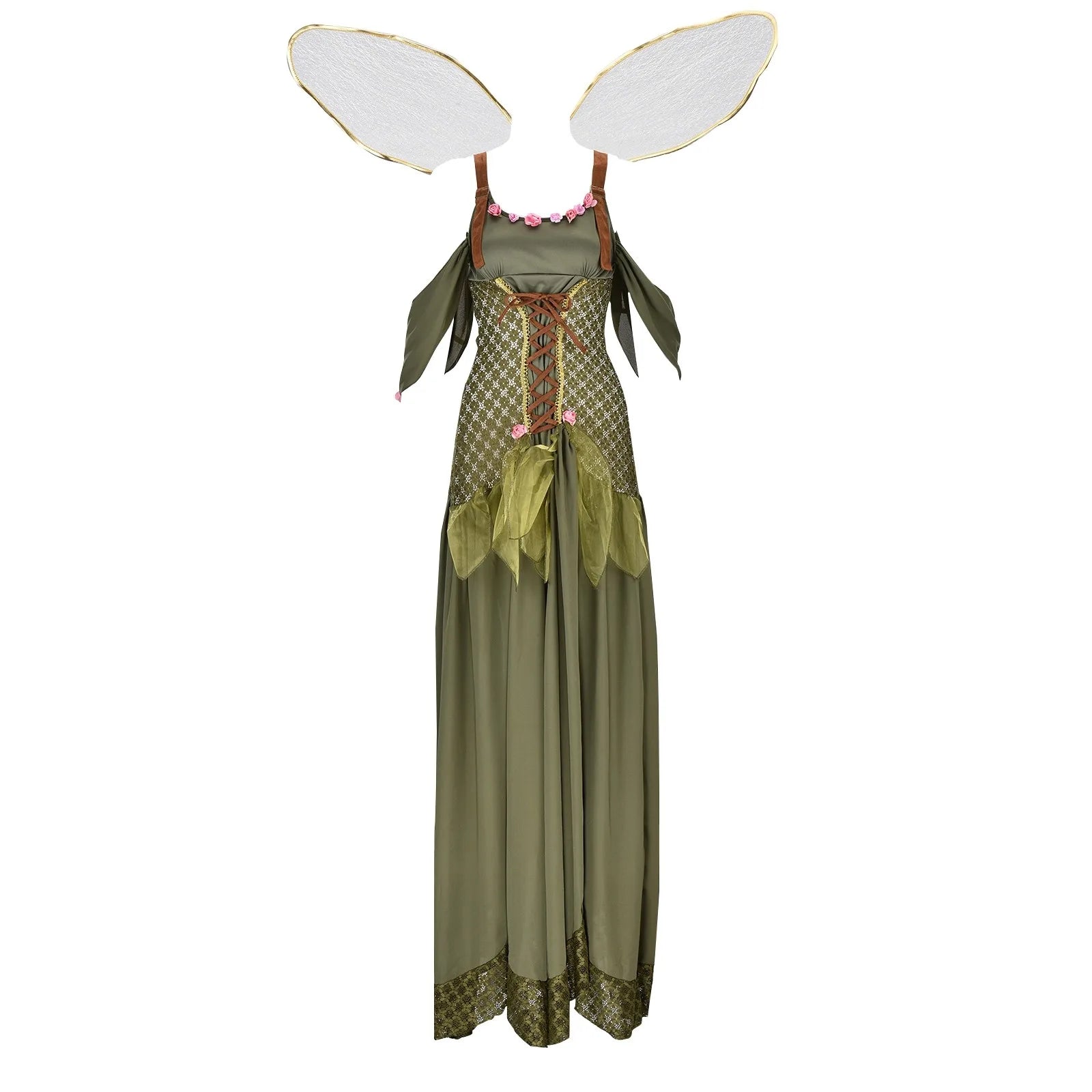 Green Fairy Wing Dresses for Women Halloween Cosplay Costumes Cos Fairy Princess Medieval Corset Long Dress Lace Up Party Dress