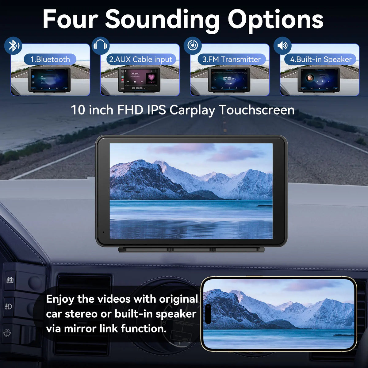 7 Inch Touch Screen Radio for Car Supporting Carplay & Android Auto，Portable Wireless Carplay Screen for Car,Car Audio Receiver