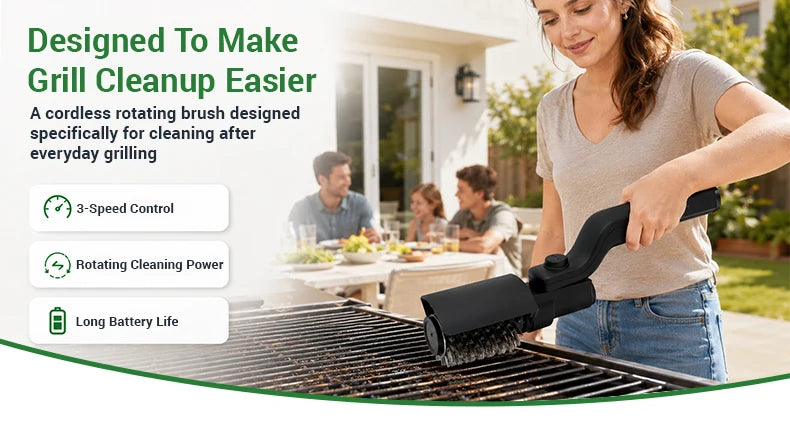 Electric Grill Brush, Multifunctional High Torque Grill Brush with 3-Speed Modes, 20kg Max Torque BBQ Cleaner Safe for Porcelain Cast Iron Stainless Steel, Reinforced Steel Bristles