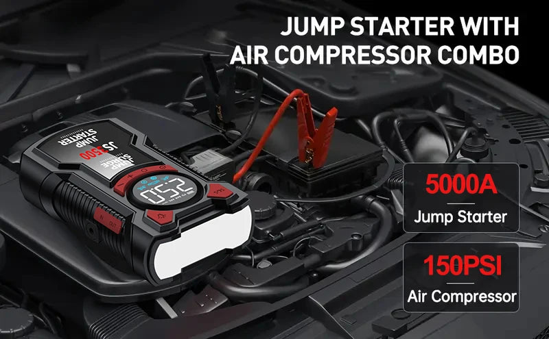PAIVIROKU 5-in-1 Multifunctional Air Pump Jump Starter with Air Compressor 3000A Peak/150PSI Battery Jump Starter Digital Tire Inflator