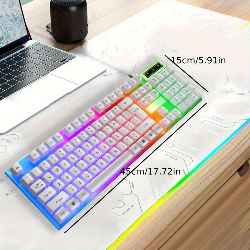 RGB Backlit Keyboard, Wired 104 Key Mechanical-Feel Keyboard, LED Lighting, Plug & Play for PC Gaming, Office Desk Accessories, Laptop & Home Use