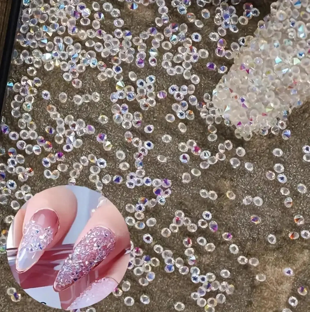 1Bag Aprox.1400Pcs Mini Nail Rhinestones Micro 1.2mm Nail Sand Pixie Crystals Iridescent AB Bling Tiny Sugar Beads Nail Charms