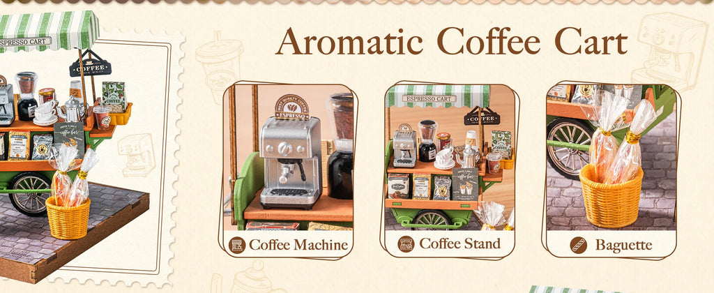 Rolife Wooden 3D Puzzle DIY Miniature House Kit Vienna Bookstore & Aromatic Coffee Cart Model Building Kit with LED Light for Home Decor Gift for Adults Teens