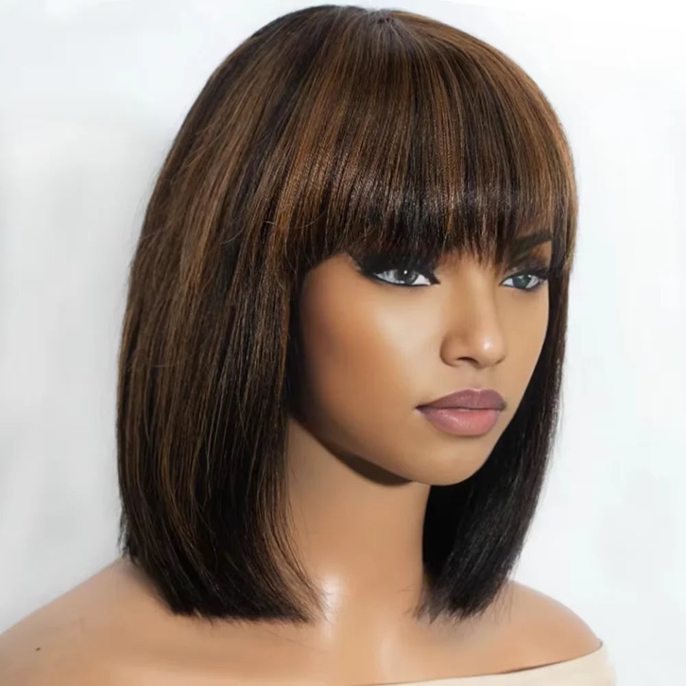 220% Density Ready To Go Glueless Human Hair Wigs 10 Inch 1B/30 Highlight Ombre Straight Wear And Go Glueless Bob Wig 2x1 Lace Closure Wig Human Hair