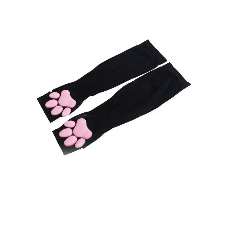 Cute Cat Paw Fingerless Gloves with 3D Pads, Soft Stretchy Cosplay Accessory