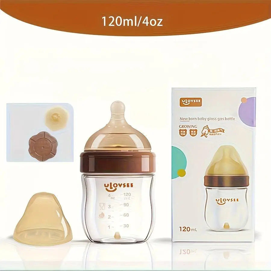 High Borosilicate Glass Baby Bottles 4oz and 8oz, Wide-Neck Anti-Colic Feeding Bottles