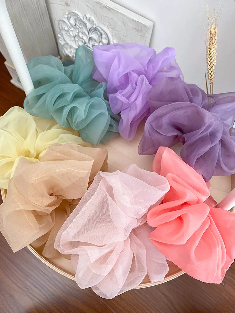 Spring summer organza hair scrunchie large fairy chiffon women Elastic Hair Band Ponytail Holder Hair Tie Girl Gum Accessories