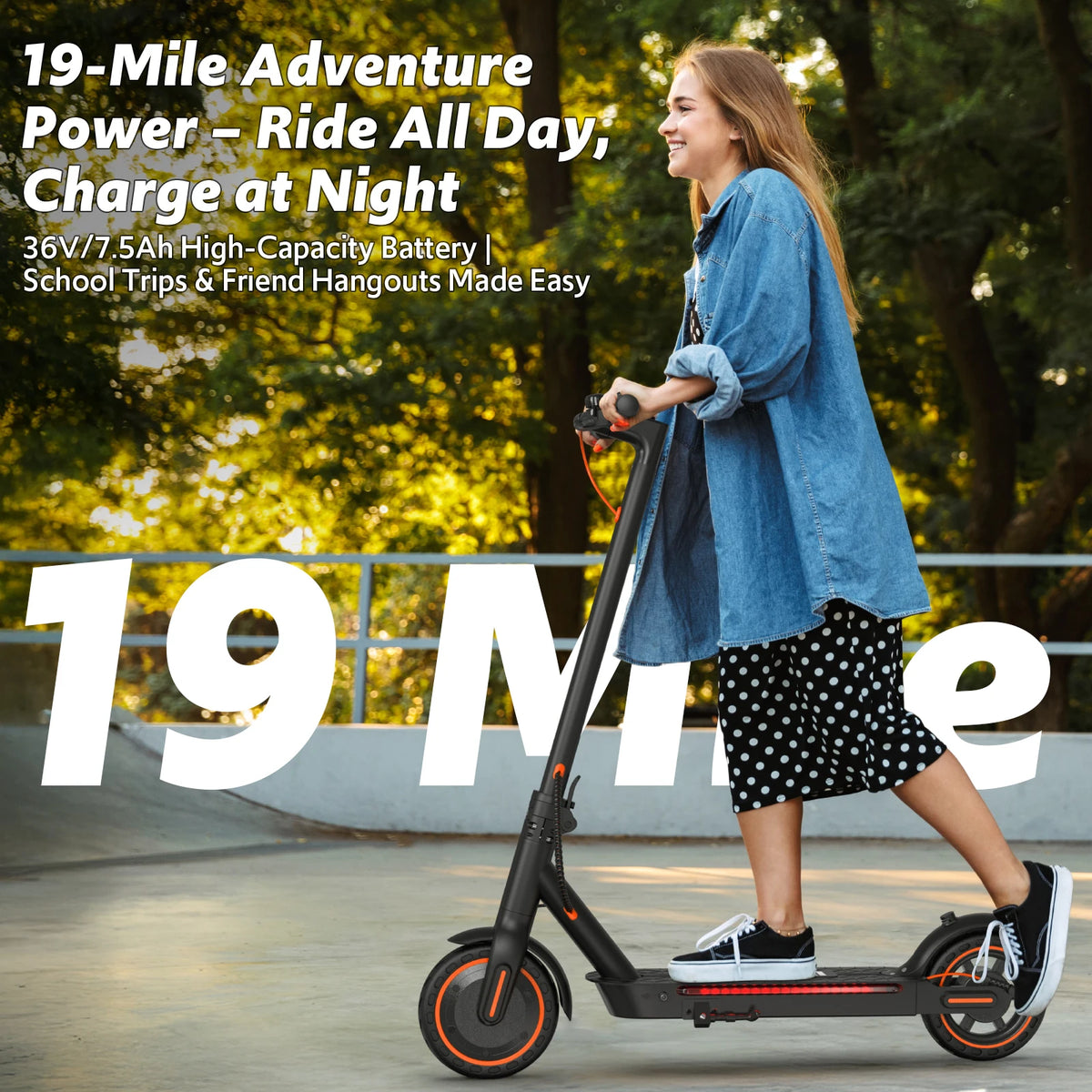 Electric Scooter for Adults, Up to 19 Miles & 19 MPH, 550W Motor, Front Suspension, Built-in Side Lights