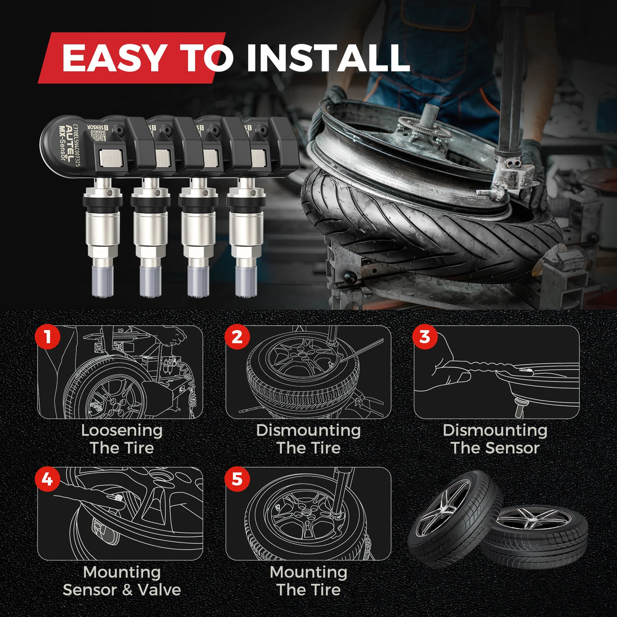 Autel MX Sensor 4PCS 8PCS Set 433 315MHZ TPMS Sensor Tire Repair Tools MaxiTPMS Pad Tire Pressure Monitor Programmable MX-Sensor