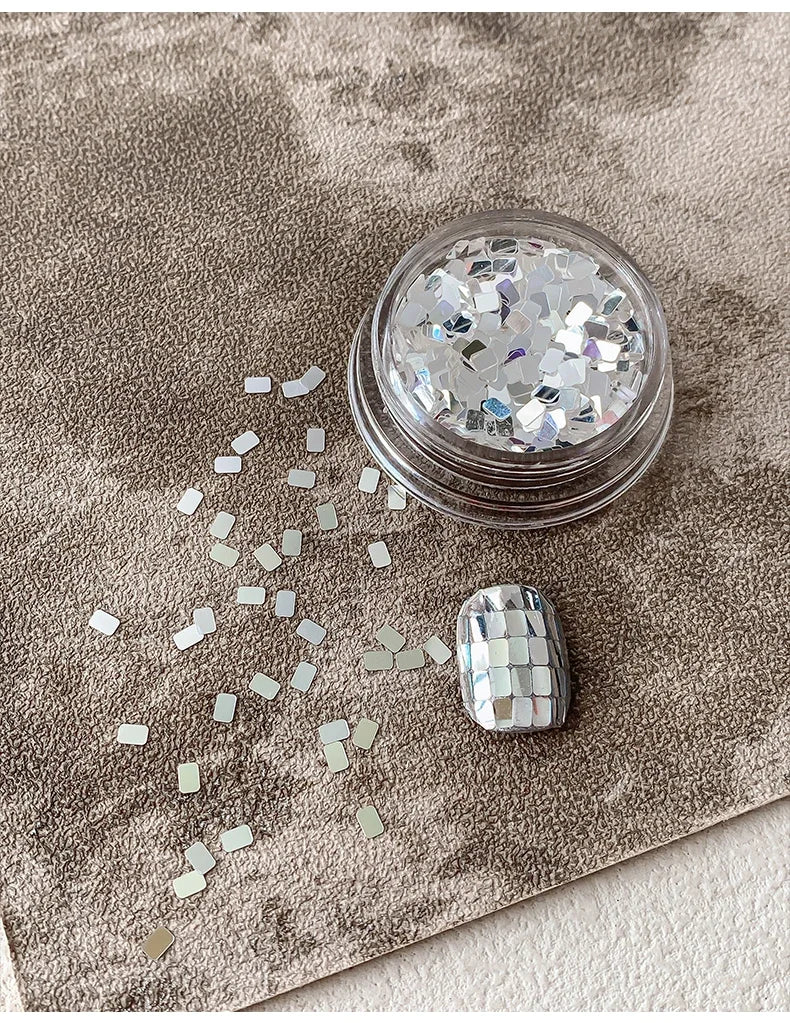 Silver Glitter Nail Charms Set