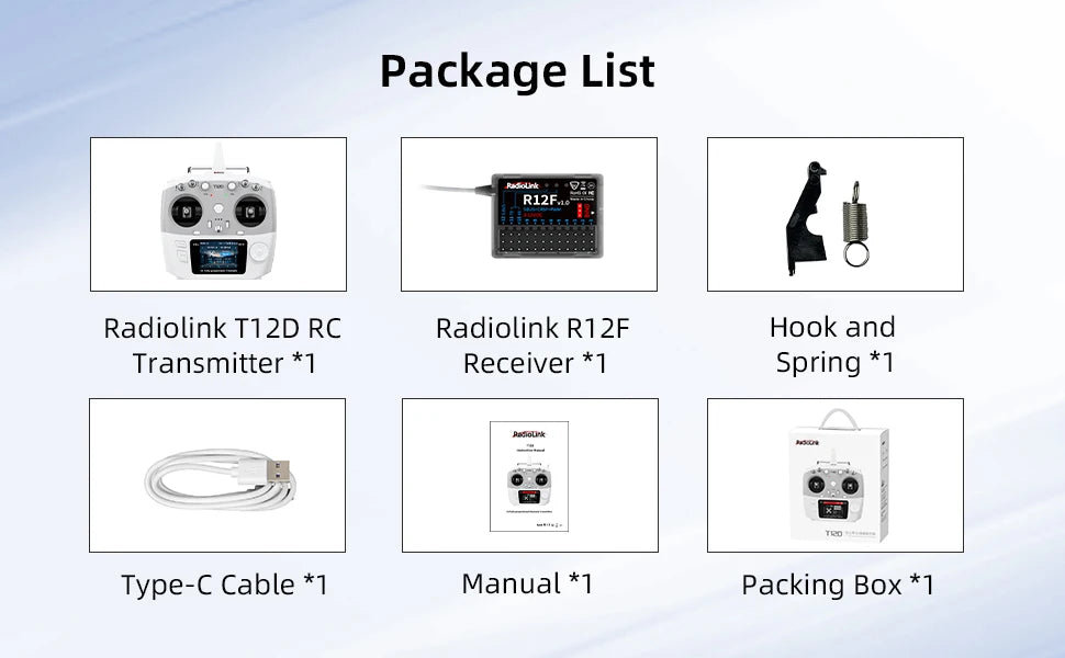 RadioLink T12D JR Module 12CH 2.4GHz RC Transmitter & R12F 8 Programmable Mix FHSS 50 Models 4KM for FPV Fixed Drone Car Boat
