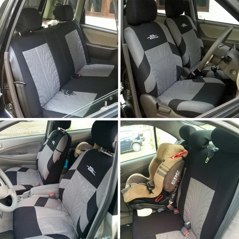 AUTOYOUTH Embroidered Car Seat Covers Full Set, Universal Fit with Tire Track Detail