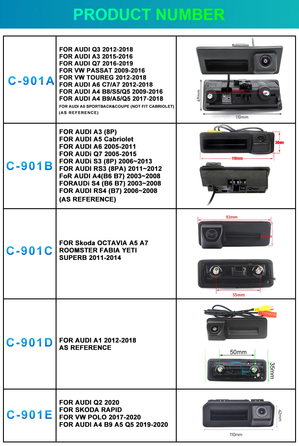 AHD 1920*1080P Car Rear Camera For Volkswagen Passat CC B6 B7 Polo Skoda Octavia Tiguan Audi A4 B8 Q3 Q5 A5 A8 S5 A3 A6 C7 A7 A1