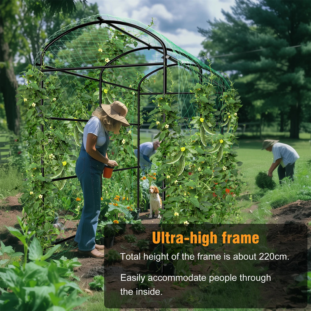 U-Shaped Garden Cucumber Trellis for Climbing Plants Support Frame with Nylon Netting and Spikes Metal Garden Trellis Arch