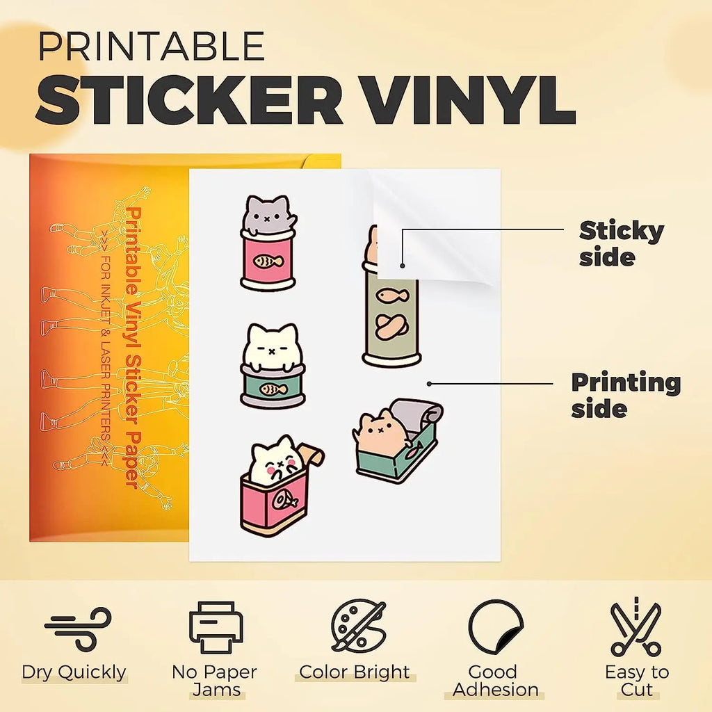 HTVRONT 100 Sheets 8.5x11in Matte Glossy Printable Vinyl Sticker Paper Waterproof Copy Paper For Inkjet Printer Dries Quickly