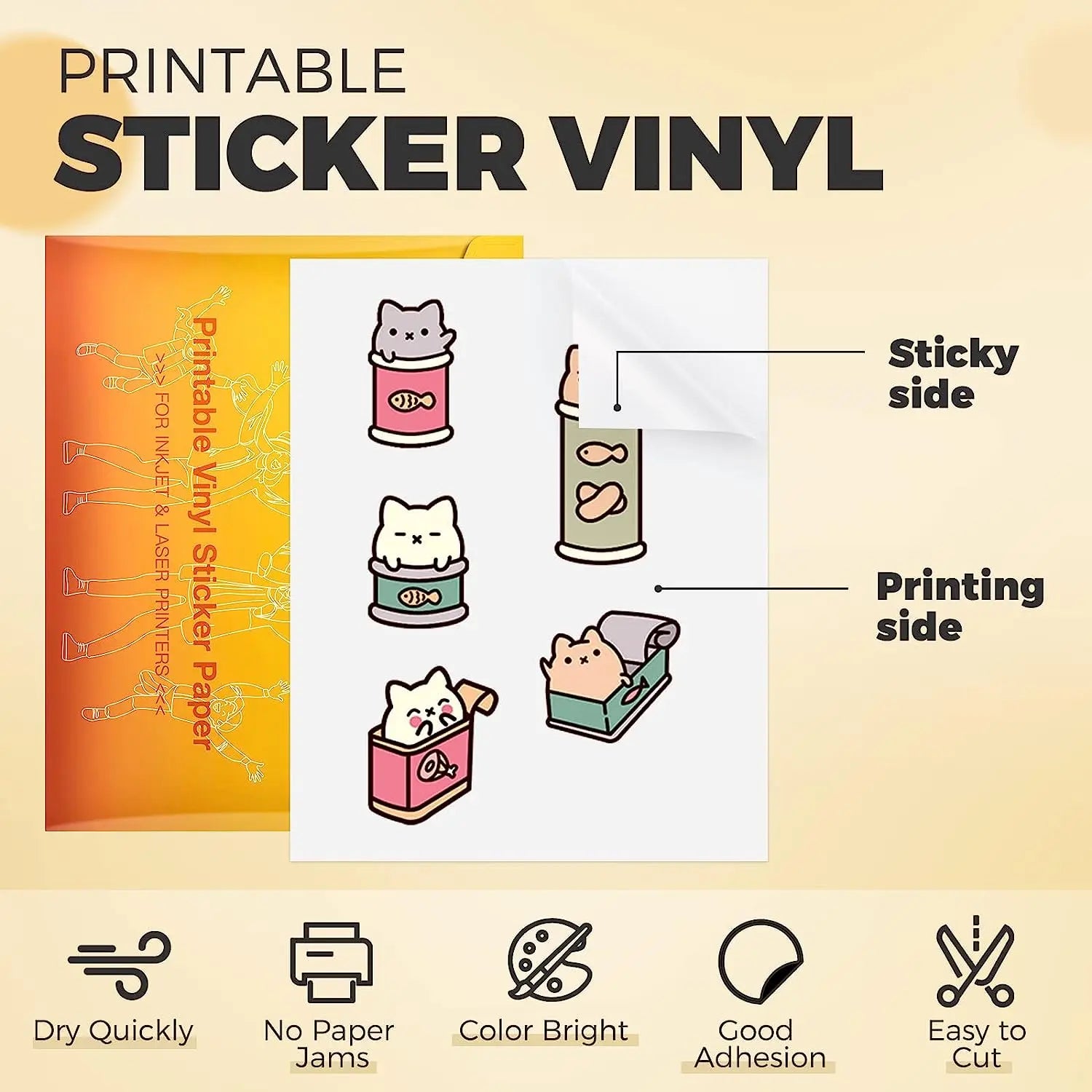 HTVRONT 100 Sheets 8.5x11in Matte Glossy Printable Vinyl Sticker Paper Waterproof Copy Paper For Inkjet Printer Dries Quickly