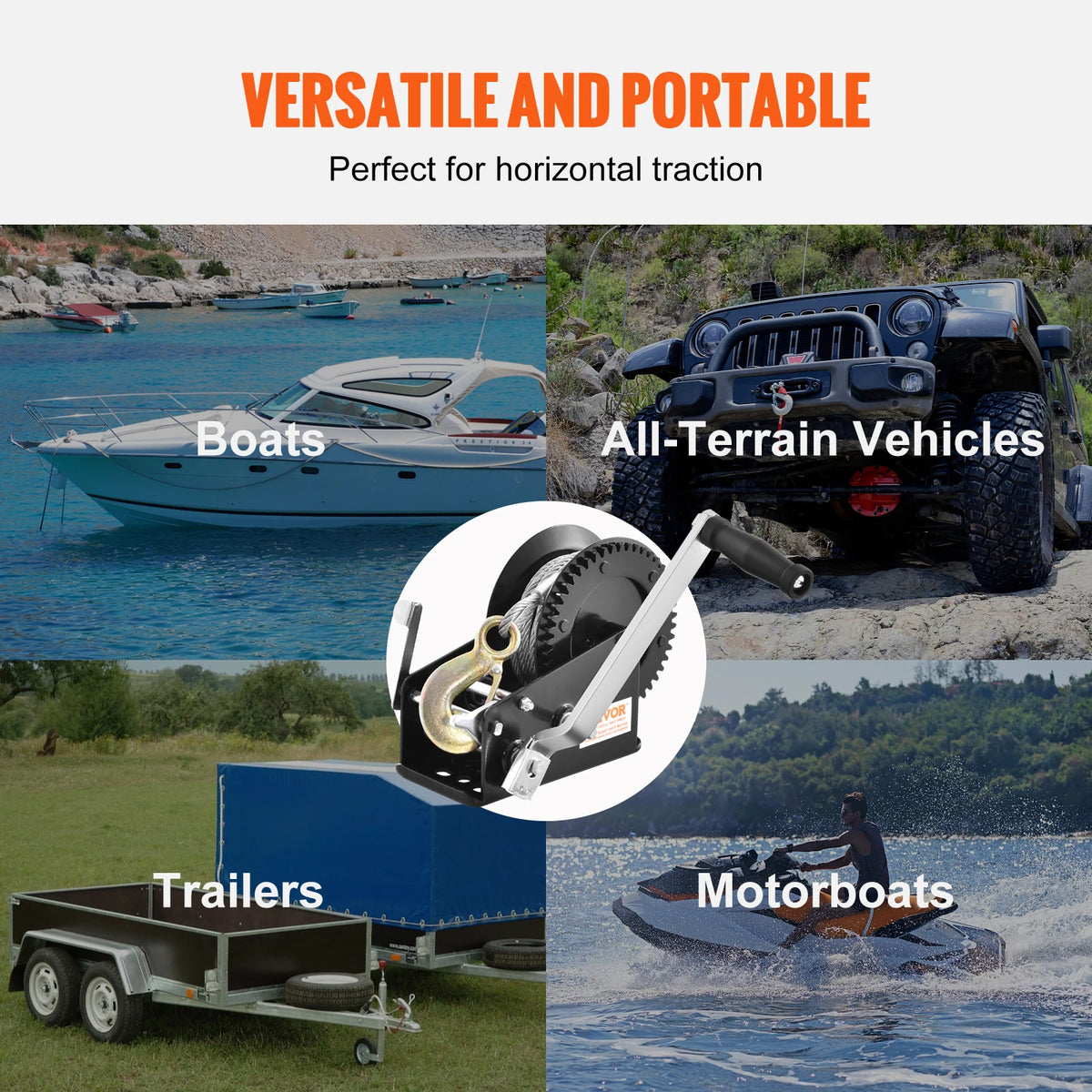 Heavy-Duty Hand Winch with 33ft Steel Cable and Two-Way Ratchet for Trailer, Boat or ATV