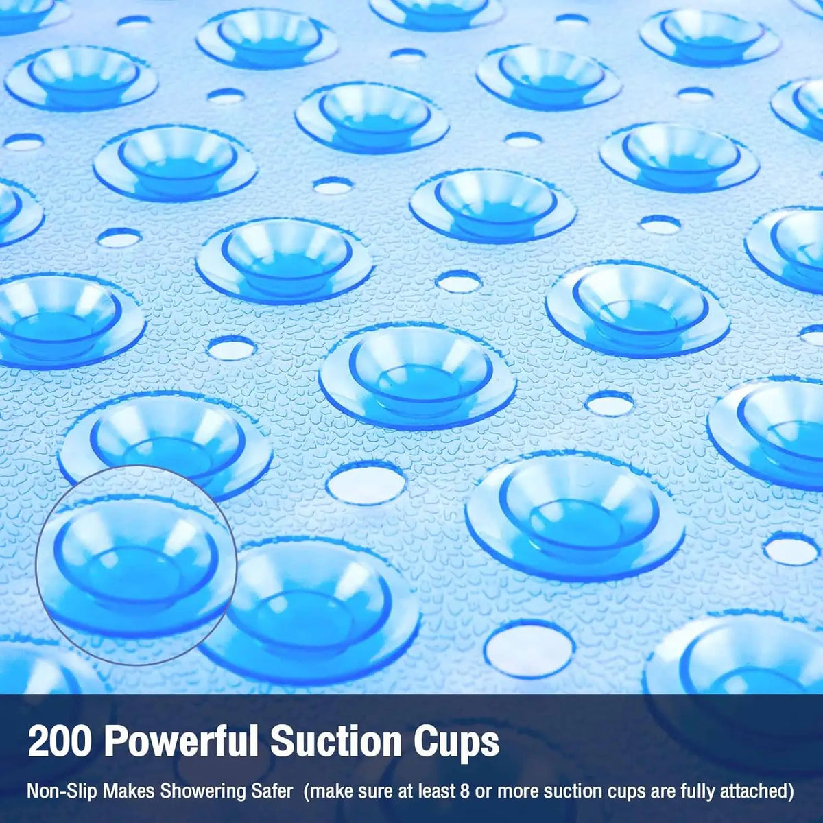 Shower Floor Mat 40x16 Inch,Non Slip Bath Mat With Firm Suction Cups,Extra Large Machine Washable Bathtub Rug,Drain Holes Keep Tub Clean,Waterproof Mold Resistant Rubber PVC Mat,Blue Black Transparent Light Gray,Home Essentia