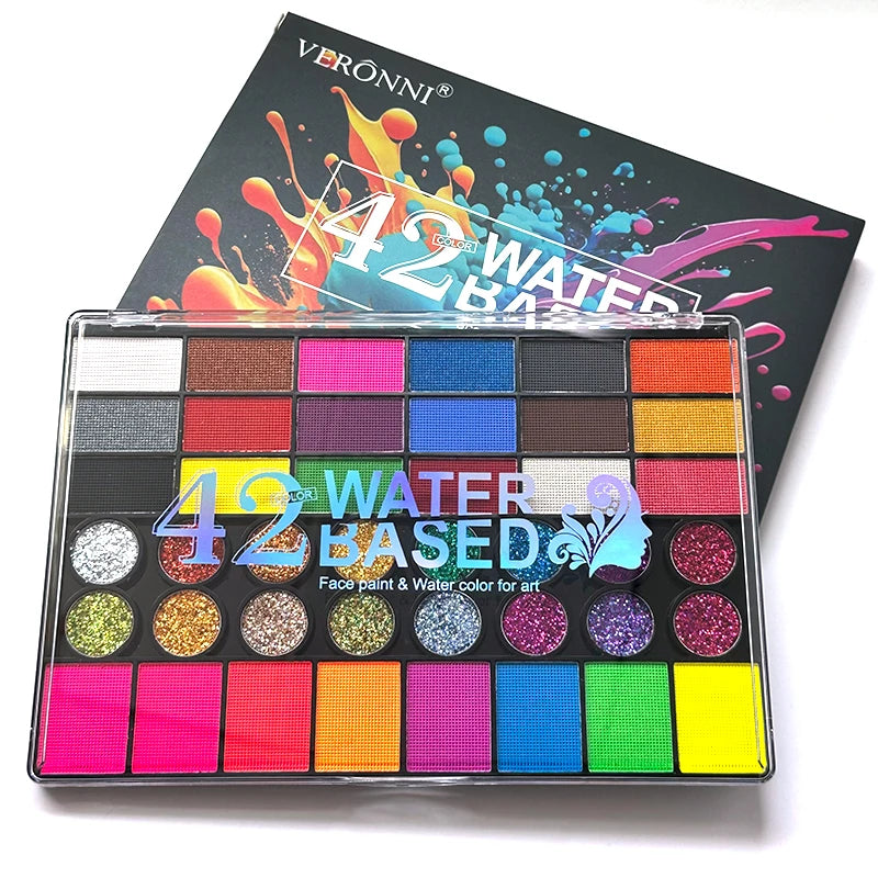 42 Colours Water Solubility Glitter Face Body Paint,Body Makeup Face Paint Pigments Stage Makeup for Halloween Masquerade Party