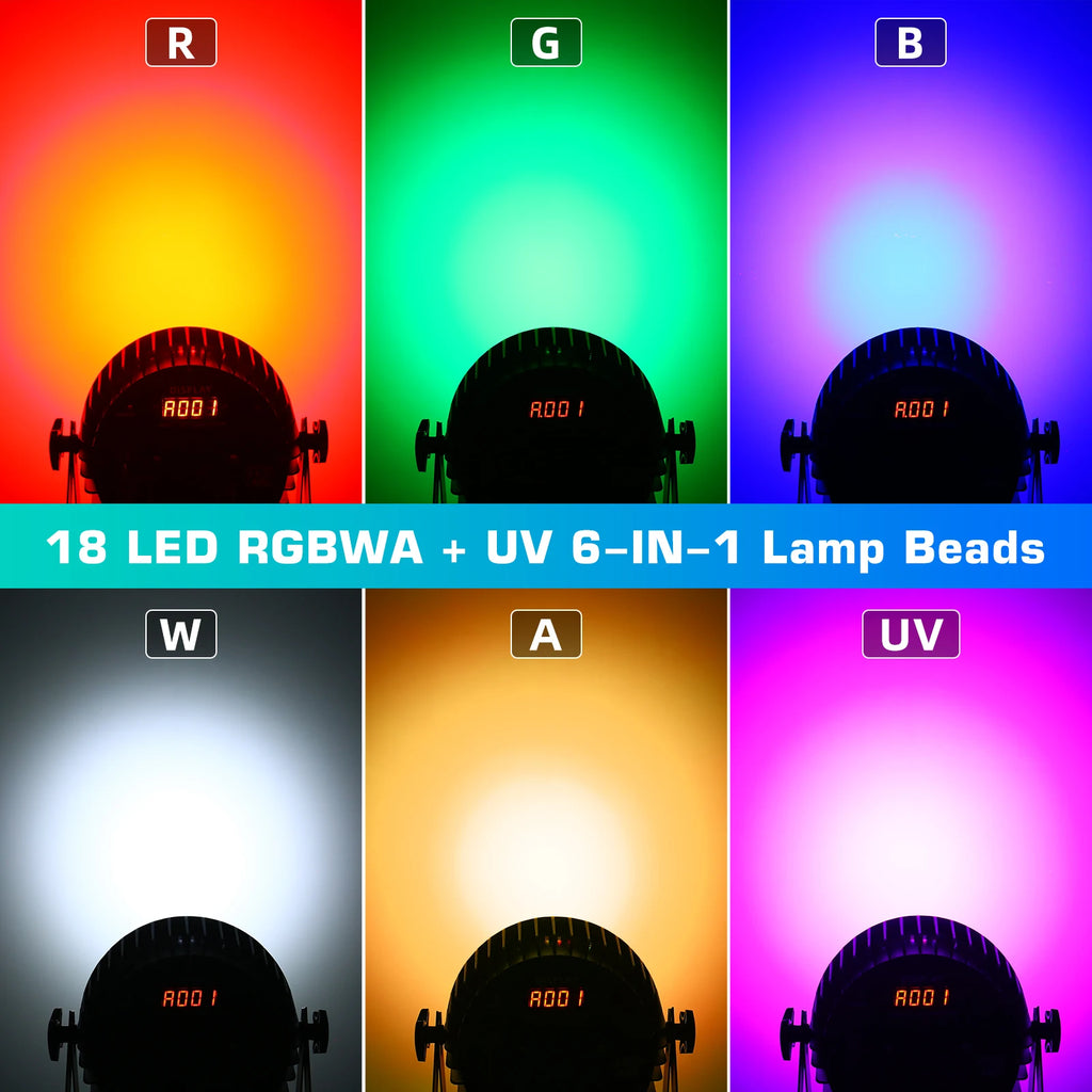 U'King 1/2/4Pcs 200W Par Lights RGBWA+UV 18 LEDs Stage Lights DMX512 Par Can DJ Lights For Wedding Party Disco KTV Bar Nightclub
