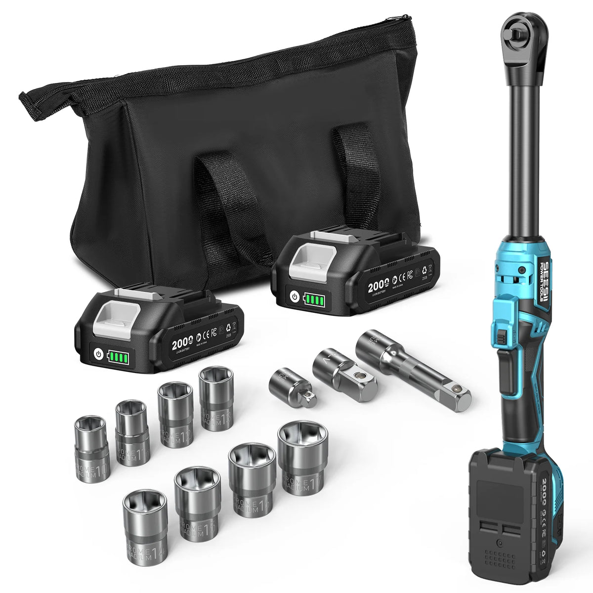 3/8" 21V 6.3'' Extended Electric Ratchet Wrench Cordless Electric Wrench Rechargeable Angle Wrench Car Repair Tools Compatible with Makita 18v Battery