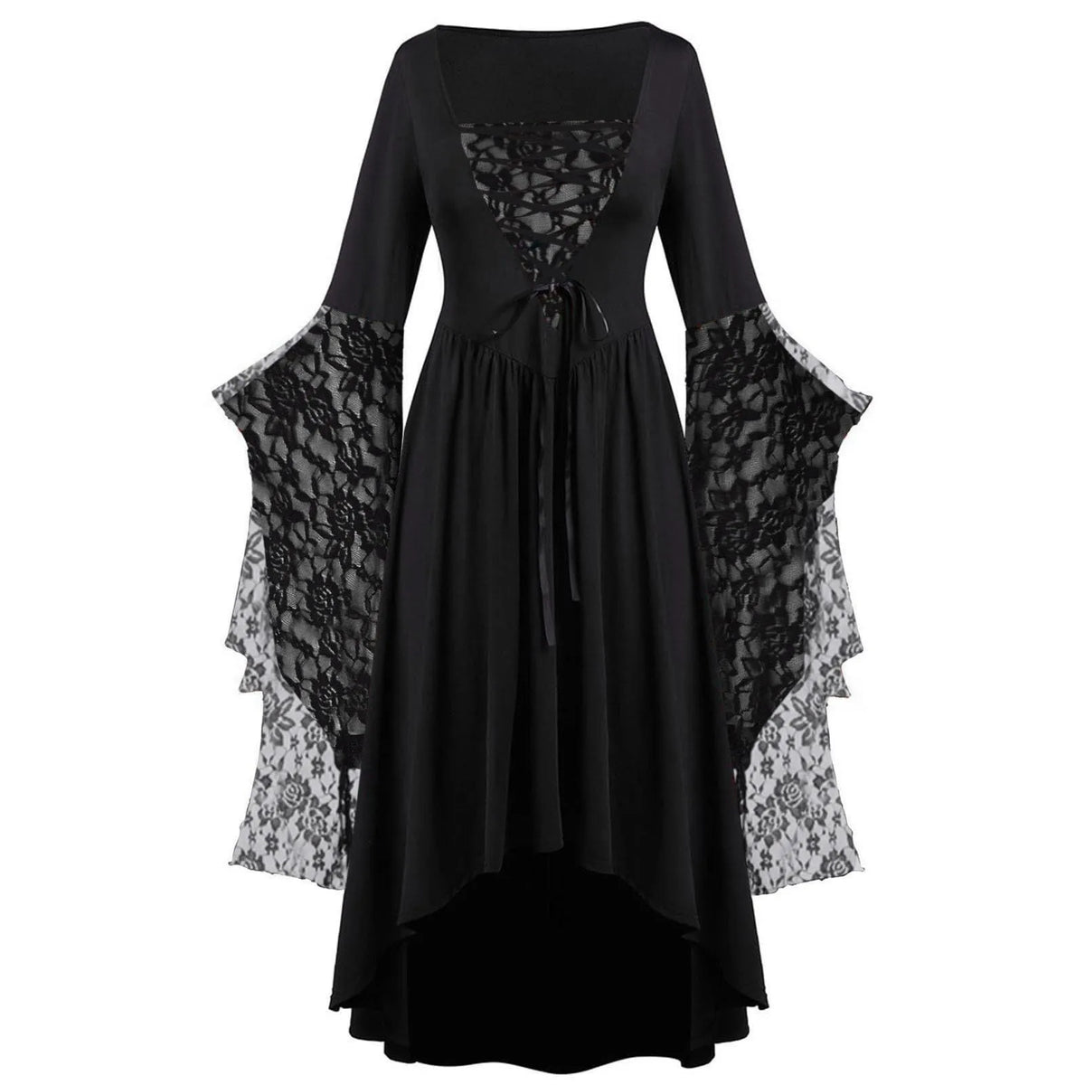 Women's Gothic Lace Dress, Long Flare Sleeve Halloween Costume Gown in Plus Sizes