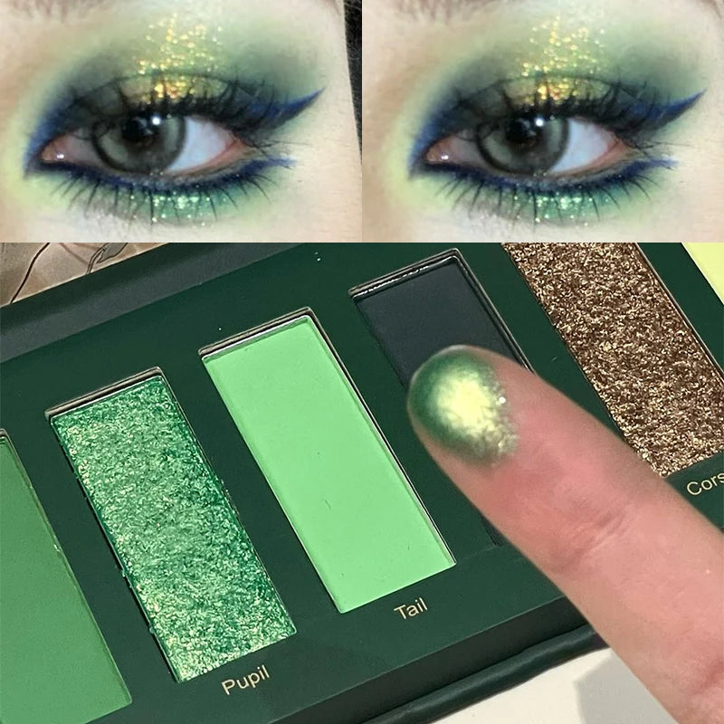 8 Colors Diamond Pearl Punk Green Eyeshadow Halloween Makeup Palette Waterproof Matte Smoky Polarized Green Eye Shadow Palette