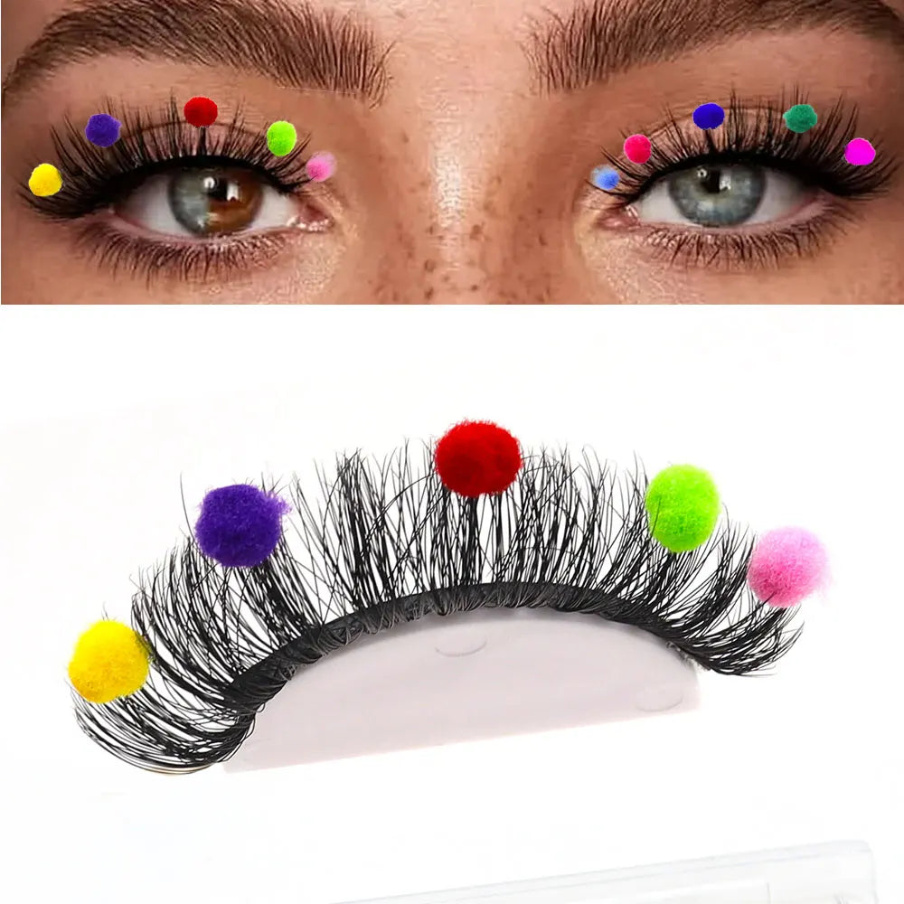Pair of Cute Colorful Furry Fake Eyelashes Natural Style Suitable for Cosplay Dinners Christmas Halloween Makeup