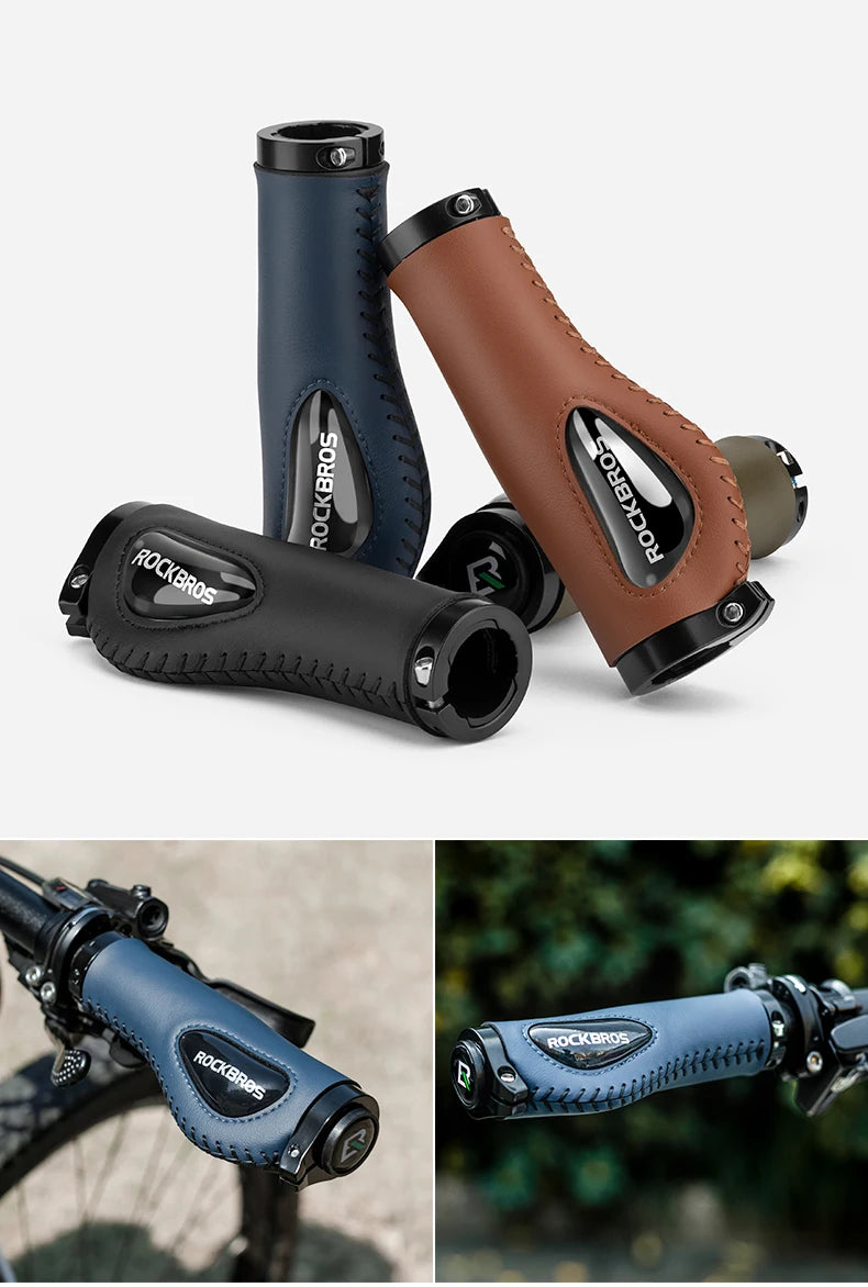 ROCKBROS Bicycle Grips Ultralight Aluminum Alloy Leather Handlebar Comfortable Shock-Absorbing Soft Grips Road Bike Accessories