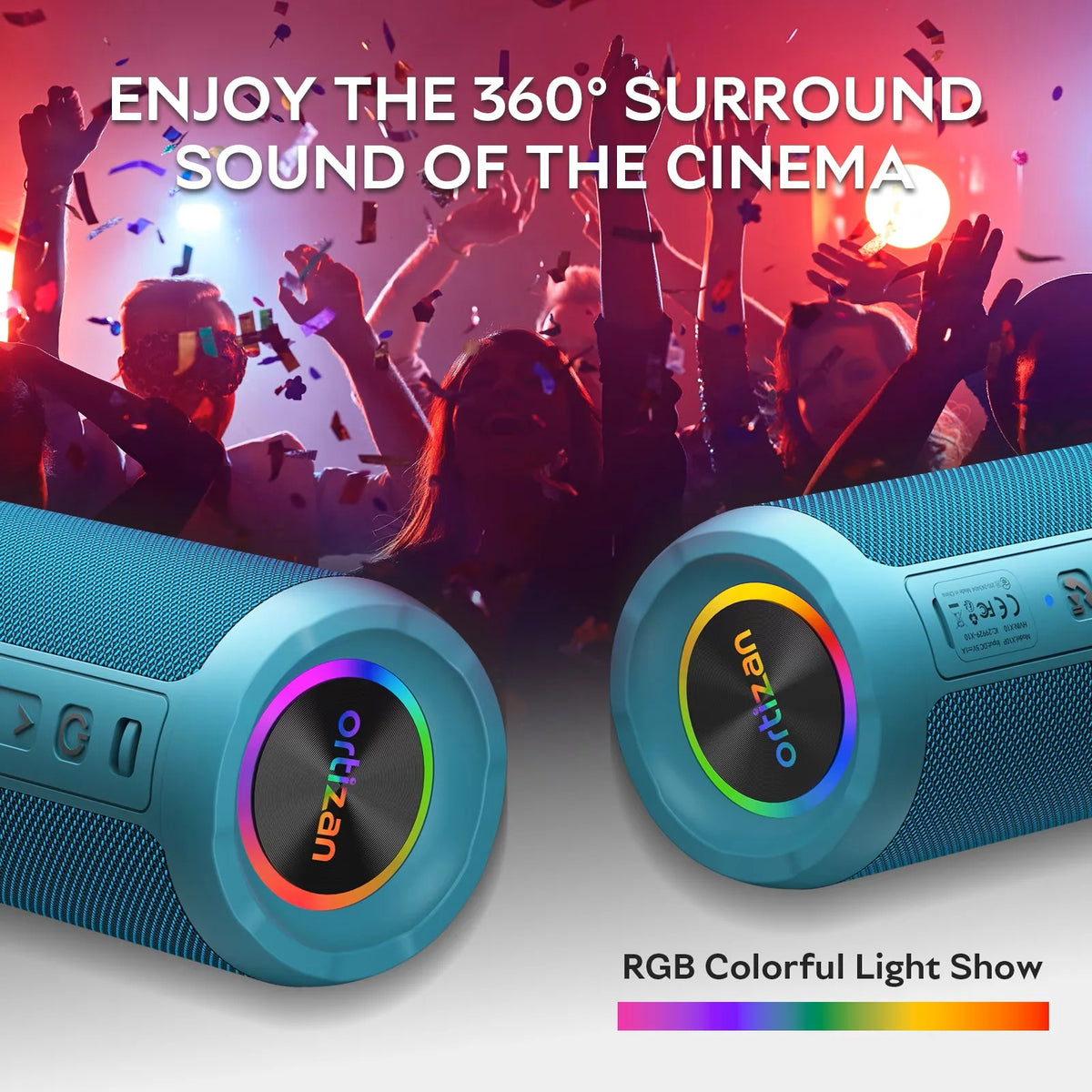 24W Portable Bluetooth Speaker, IPX7 Waterproof with LED Lights