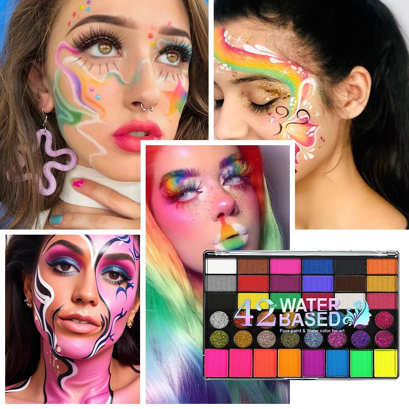 42 Color Face & Body Paint Palette,Water Soluble Long Lasting Safe Halloween Body Painting Pigments for Face Body Paint Makeup