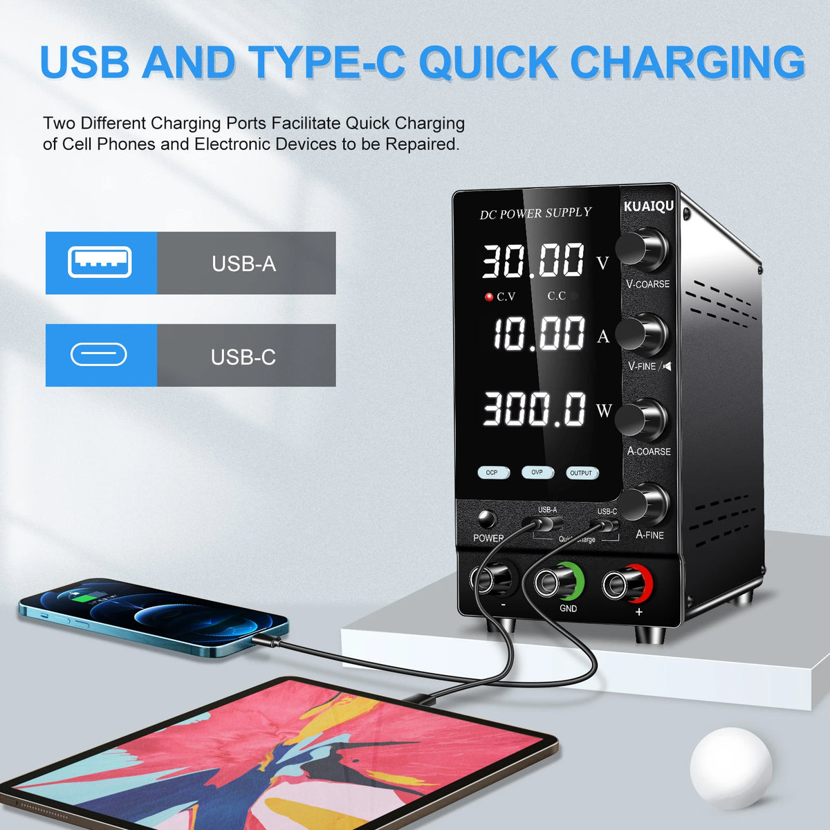 KUAIQU Official DC Power Supply Variable, 30V 60V 120V Adjustable Regulated Lab Power Supplies with OCP/OVP/Output/Encoder