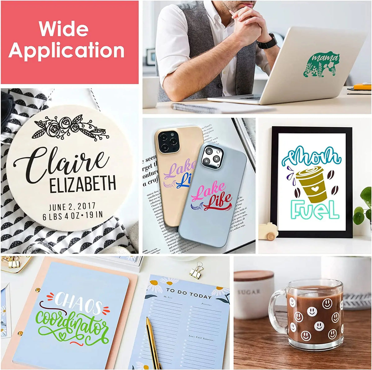 HTVRONT 80pcs/100pcs 12X12Inch Colors Self Adhesive Vinyl Sheets Permanent Sticker+Transfer Tape for Cricut Craft DIY Cups Decor