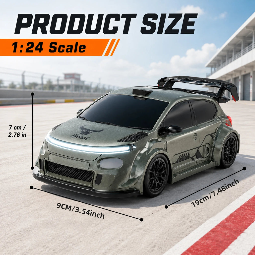 ZNLYRION SG718 1: 24 Scale 4WD RC Drift Car With Replaceable Racing Drift Tires LED Headlights Taillight Sport Rear Wing Remote Control Racing Vehicle Toy
