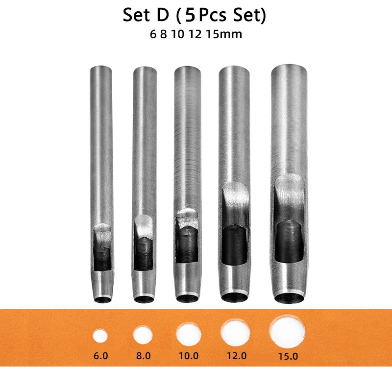 WUTA Basic Series 5-15 Pcs Leather Hollow Punch Set Round Hole Steel DIY Craft Working Tools for Watch Band,Fabric,Plastics,Gask