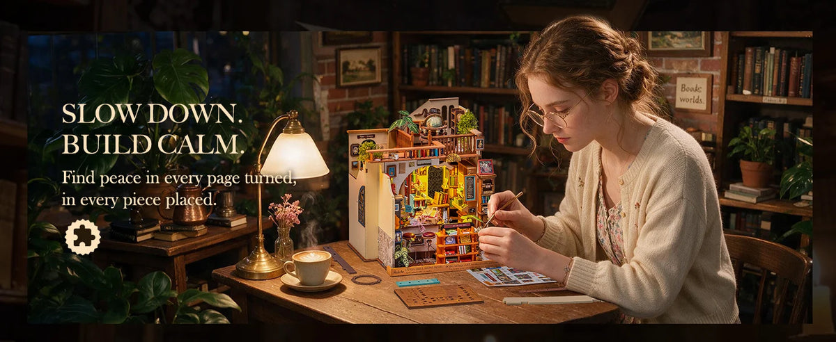 Rolife Wooden Dollhouse 3D Puzzle Pagestory Bookstore DIY Miniature House Craft Kit Kit with LED Light for Bookshelf Decor Brain Teasers Jigsaw Toys Holiday Gift for Book Lovers