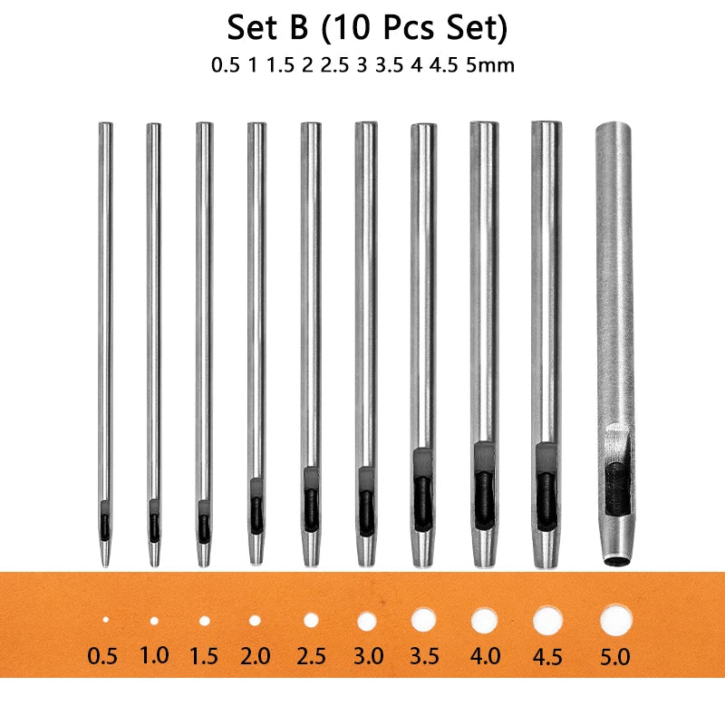 WUTA Basic Series 5-15 Pcs Leather Hollow Punch Set Round Hole Steel DIY Craft Working Tools for Watch Band,Fabric,Plastics,Gask