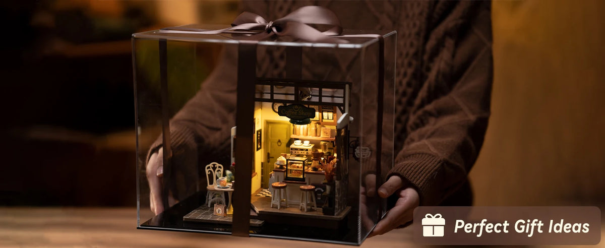 Rolife DIY Mini Dollhouse No 17 Cafe Model Kits DIY Coffee Shop Dollhouse Kids Miniature Fantasy Doll House Wooden Kit Toy