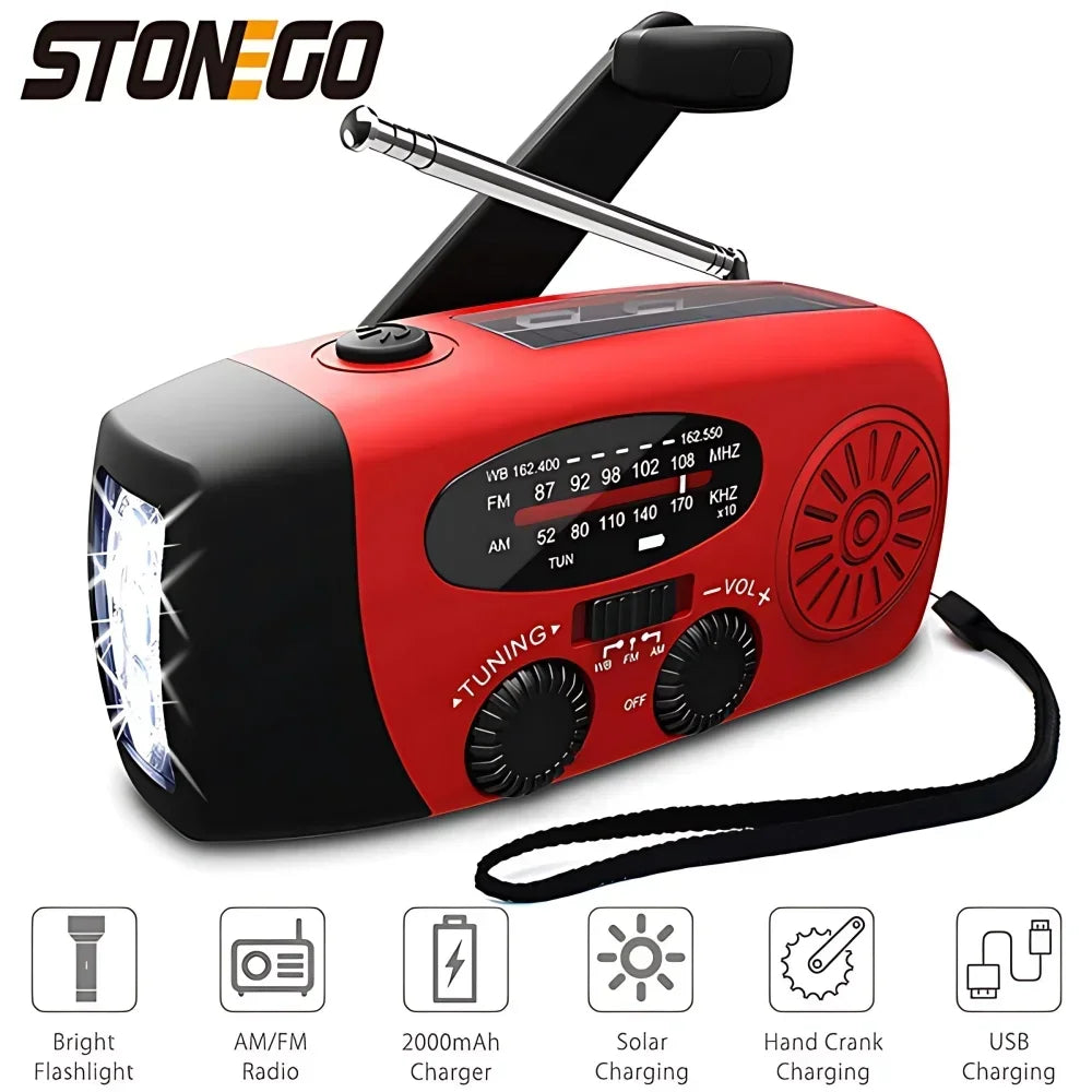 Solar Hand Crank Radio Portable Emergency Weather Alert Device with 2000mAh Power Bank and LED Flashlight Ideal for Home Blackout Severe Weather