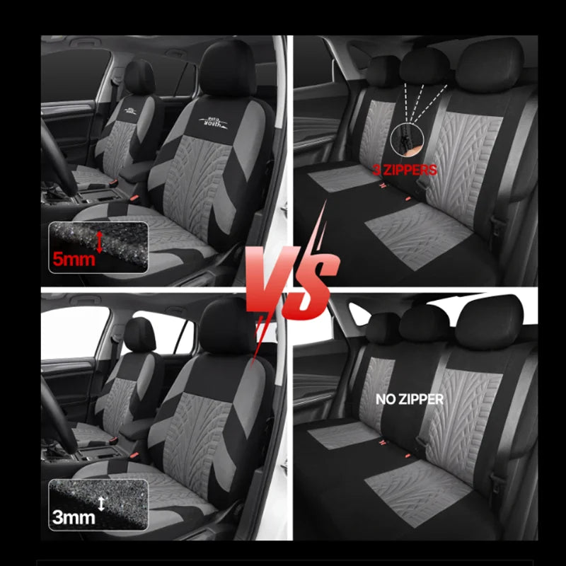 AUTOYOUTH Embroidered Car Seat Covers Full Set, Universal Fit with Tire Track Detail