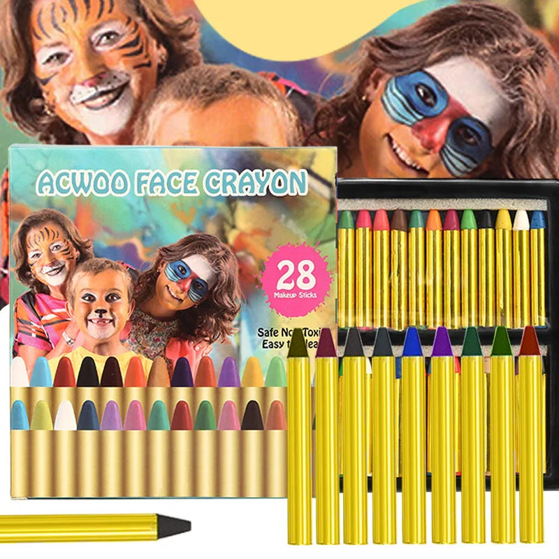 28/36pcs Face Paint Crayons Set Makeup Sticks,Non-Toxic Safe Face&Body Painting Art Crayons kit for Halloween,Cosplay,Mardi Gras