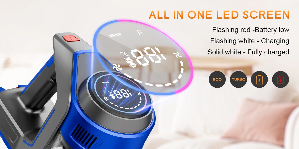 78KPA Cordless Vacuum Cleaner with LED High Power Strong Suction Wet and Dry Handheld Vacuum Cleaner for Fur Rug