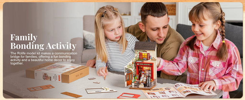 Rolife Wooden 3D Puzzle DIY Miniature House Kit Vienna Bookstore & Aromatic Coffee Cart Model Building Kit with LED Light for Home Decor Gift for Adults Teens
