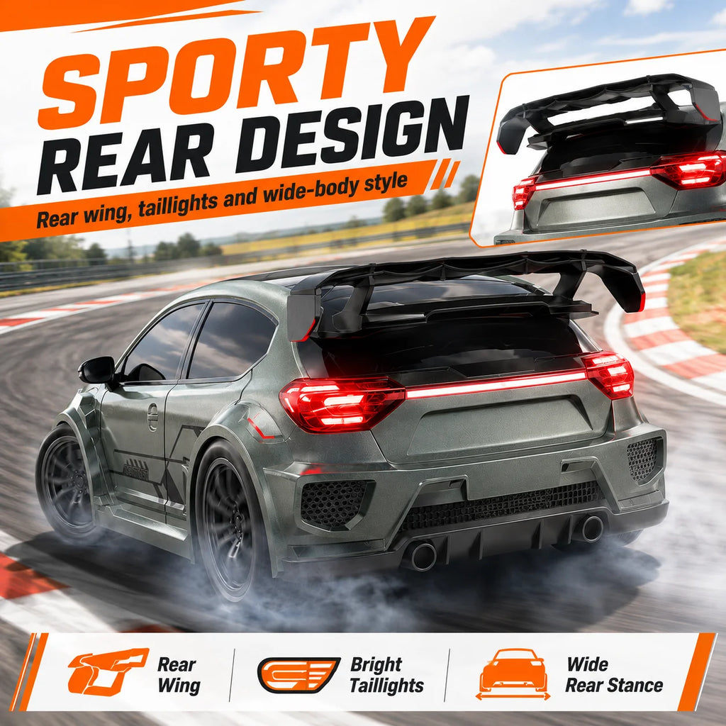 ZNLYRION SG718 1: 24 Scale 4WD RC Drift Car With Replaceable Racing Drift Tires LED Headlights Taillight Sport Rear Wing Remote Control Racing Vehicle Toy