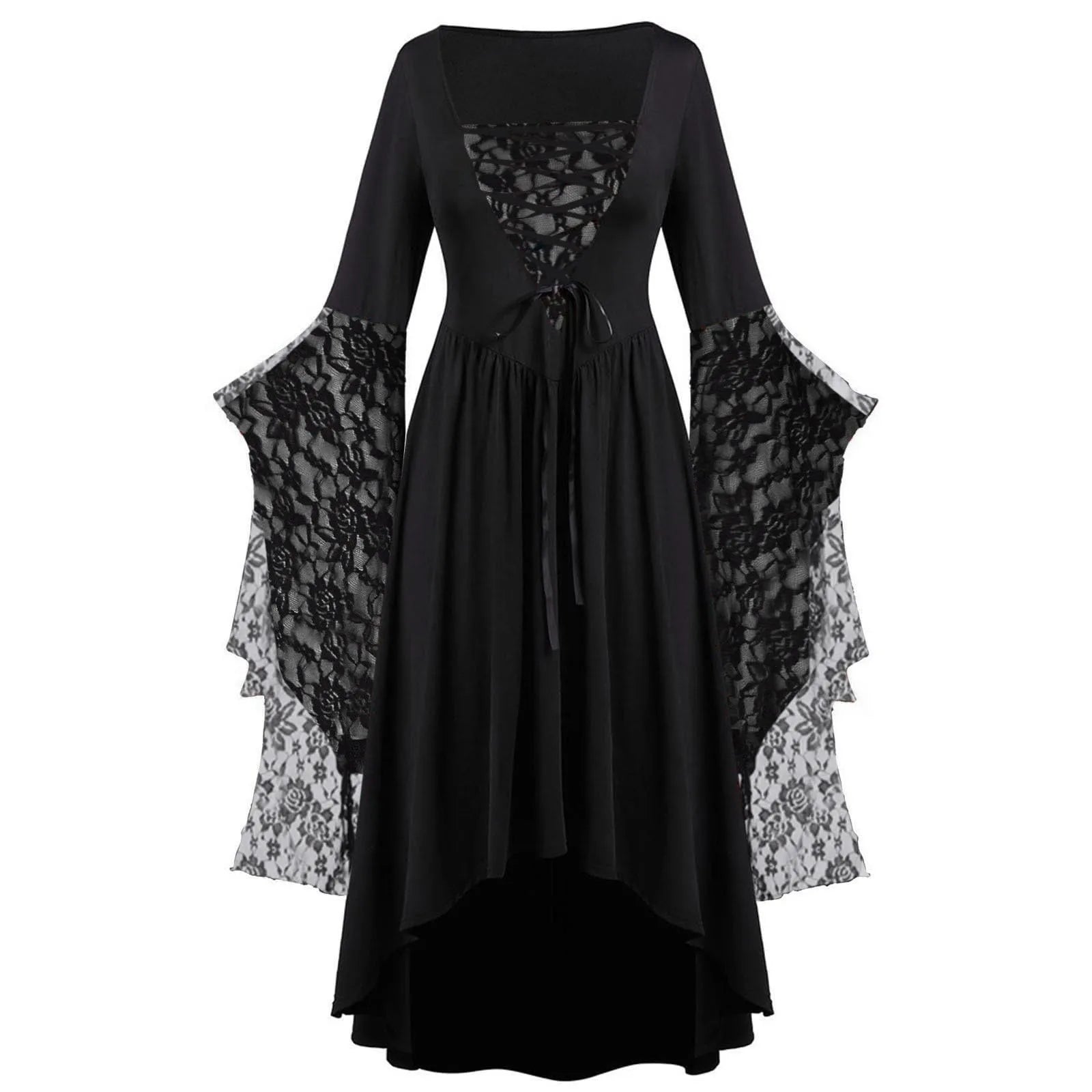 Gothic Halloween Dresses Women Vintage Witch Vampire Dress Dresses Up Carnival Party Dress Trumpet Sleeve Long Dress Plus Size
