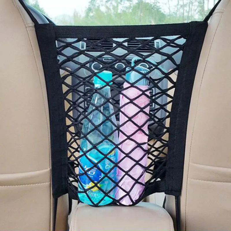 Car Seat Storage Net Bag and Pet Barrier, Stretchable Mesh Organizer Between Seats