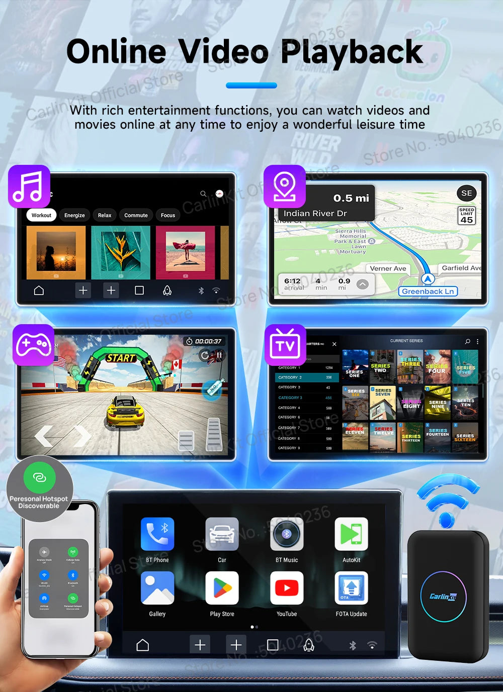 2026 CarlinKit Android TV Box LITE CarPlay Android Auto Wireless USB Adatper Support Netfilx Youtube Spotify For Car Multimedia