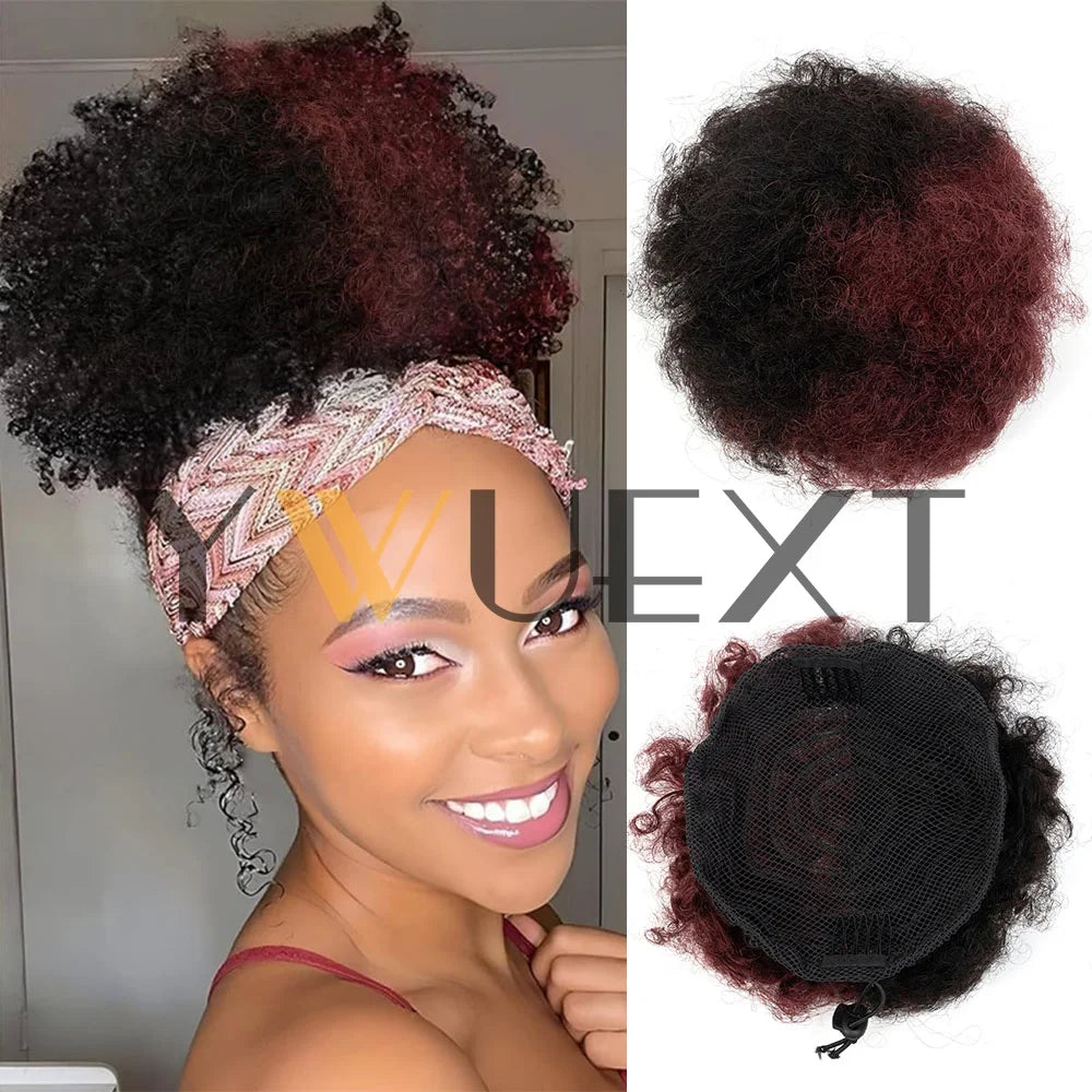 Kinky Curly Afro Puff Drawstring Ponytail, Human Hair